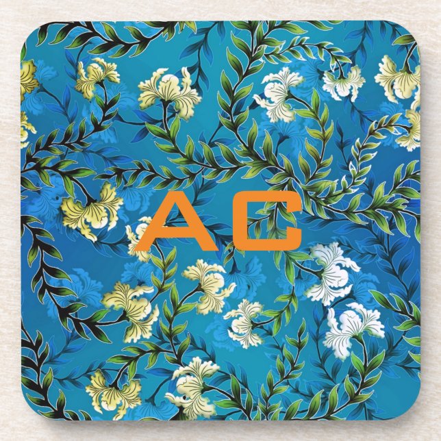 Dessous-de-verre Moderne Monogramme Bleu Floral Chic (Devant)