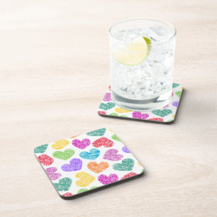 Dessous-de-verre Moderne Vibrant Rainbow Doodle Hearts mignon Motif