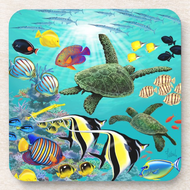 Dessous-de-verre Molokini Cove Hawaiian Tropical Fish Sea Turtle (Devant)