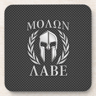 Dessous-de-verre Molon Labe Chrome Style Spartan Armor Fibre de car