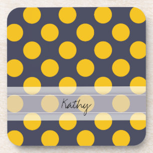 Dessous-de-verre Monogram Marine Bleu Jaune Chic Polka Motif
