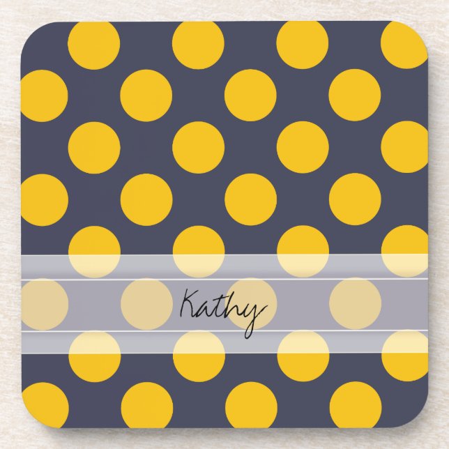 Dessous-de-verre Monogram Marine Bleu Jaune Chic Polka Motif (Devant)