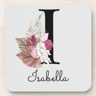 Dessous-de-verre Monogram Pink Boho Girly Floral Initial