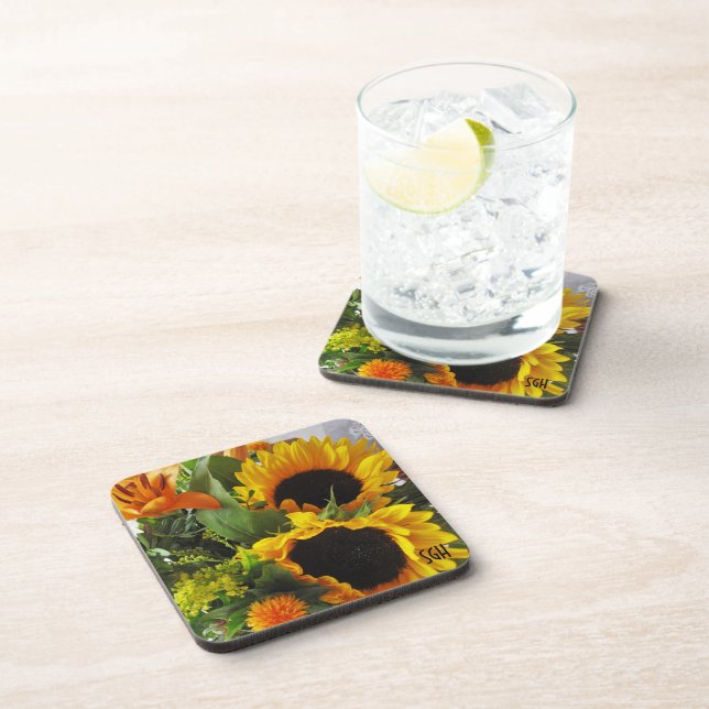 Dessous-de-verre Monogramme, beaux floraux Tournesols d'automne (6) (Côté Droit)