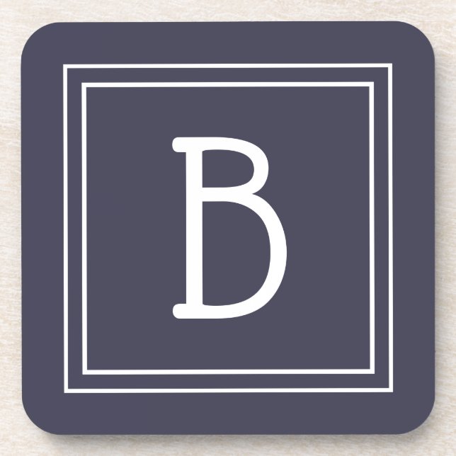 Dessous-de-verre Monogramme Chic Moderne Initiale Bleu Foncé & Blan (Devant)