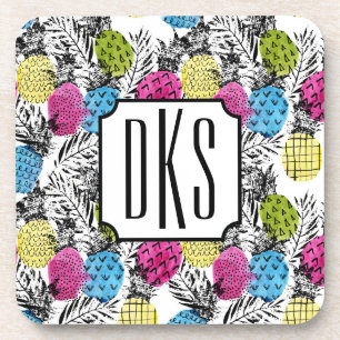 Dessous-de-verre Monogramme d'ananas et de palmettes d'art de