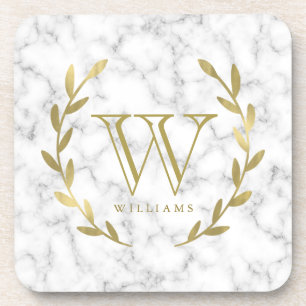 Dessous-de-verre Monogramme de feuille d'or de Faux sur la texture