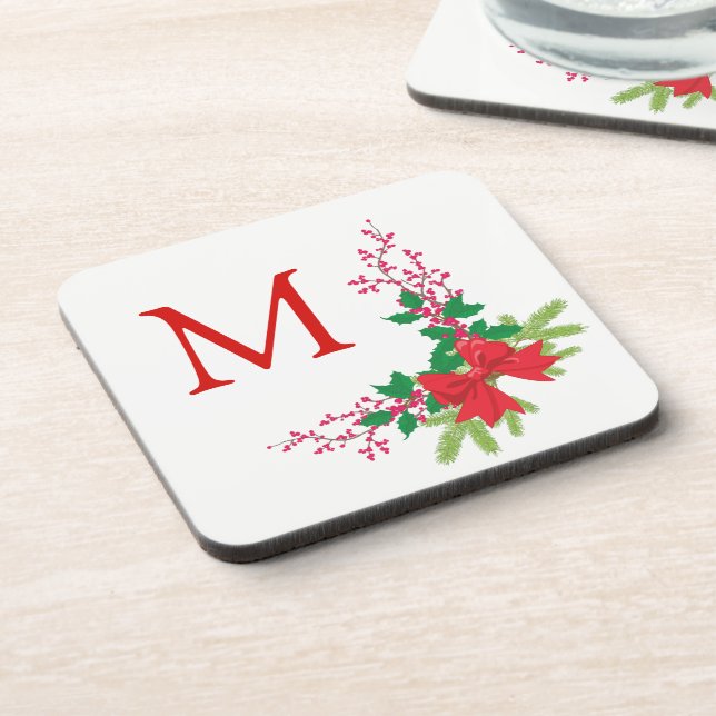 Dessous-de-verre Monogramme de Noël de Red Bow Holly (Côté gauche)