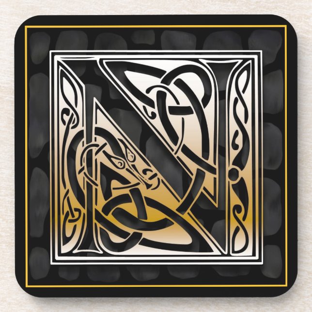 Dessous-de-verre Monogramme de pierre noire céleste "N" Dessous de  (Devant)