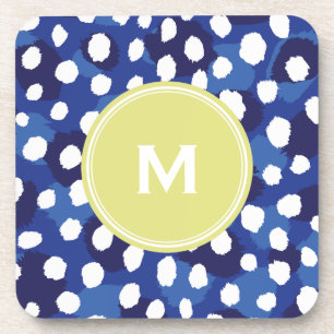 Dessous-de-verre monogramme d'impression de guépard bleu et blanc c
