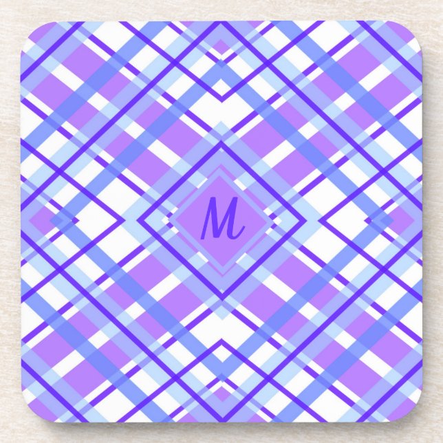 Dessous-de-verre Monogramme doux violet bleu pastel Plaid (Devant)