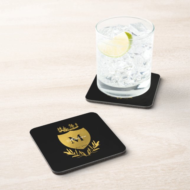 Dessous-de-verre Monogramme du bouclier royal noir et or (Côté Droit)