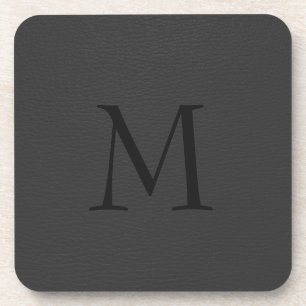 Dessous-de-verre Monogramme en cuir noir simple Faux