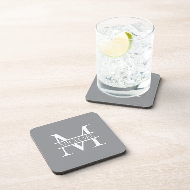 Dessous-de-verre Monogramme et nom de gris élégant personnalisé (Côté Droit)