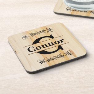 Dessous-de-verre Monogramme Faux Boucher Bloc Bois naturel