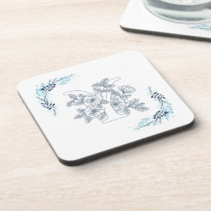 Dessous-de-verre Monogramme floral bleu "Y" initial calm