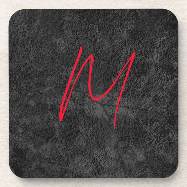 Dessous-de-verre monogramme gris unique nom rouge calligraphie init (Devant)