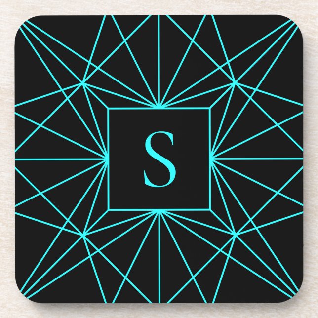Dessous-de-verre Monogramme initial | Design géométrique turquoise (Devant)