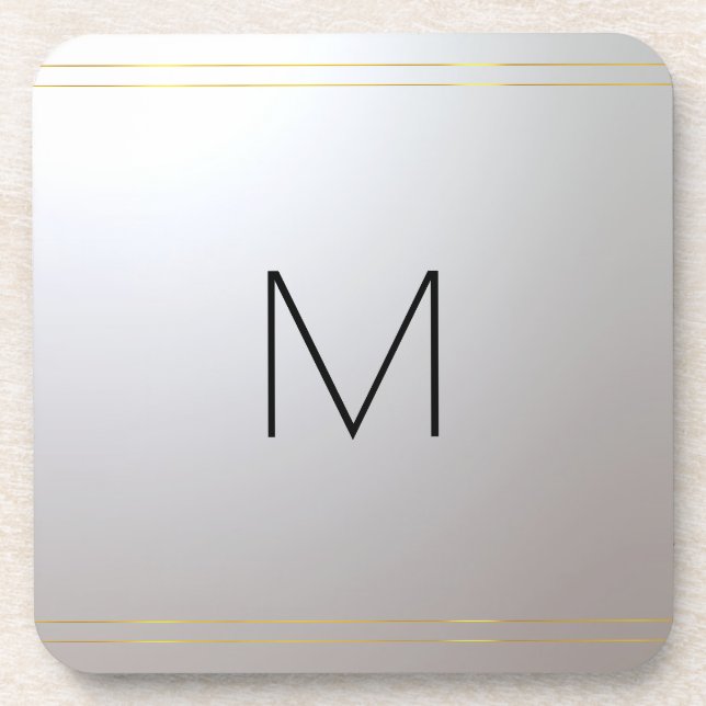 Dessous-de-verre Monogramme initial Modèle Gold Silver personnalisa (Devant)