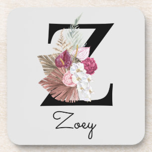 Dessous-de-verre Monogramme initial Z rose Boho Floral