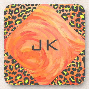 Dessous-de-verre Monogramme léopard orange et jaune