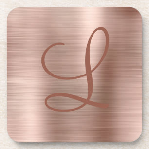 Dessous-de-verre Monogramme métal brossé Chic Rose or initial