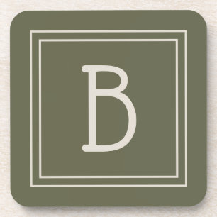 Dessous-de-verre Monogramme Moderne en Mousse Verte & Blanc cassé I