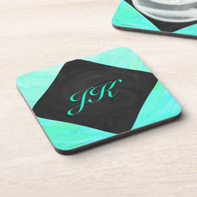 Dessous-de-verre Monogramme noir et bleu de la menthe (Côté gauche)