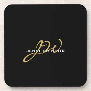 Dessous-de-verre Monogramme Noir Or Couleur Plaque Moderne Nom prop