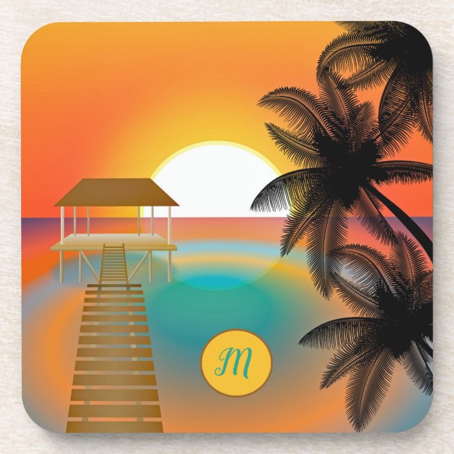 Dessous-de-verre Monogramme Paradis tropical Coucher de soleil (Devant)