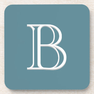 Dessous-de-verre Monogramme personnalisé initial Turquoise & blanc