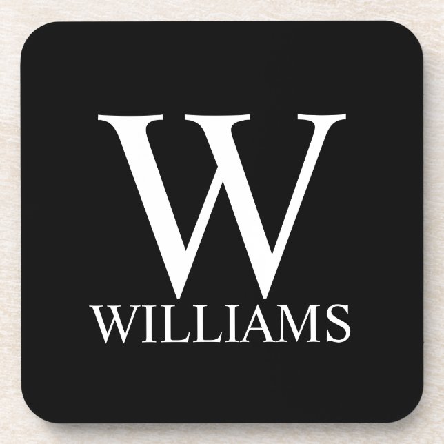 Dessous-de-verre Monogramme personnalisé noir et nom (Devant)