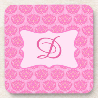 Dessous-de-verre Monogramme personnalisé rose Damas initial