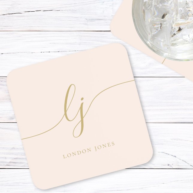 Dessous-de-verre Monogramme Simple Élégante Calligraphie Blush Gold (Créateur téléchargé)