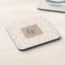 Monogramme Tan Botanique Feuille Beverage Coaster