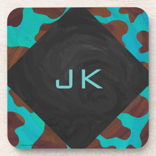 Dessous-de-verre Monogramme Vache Impression Brown et Turquoise