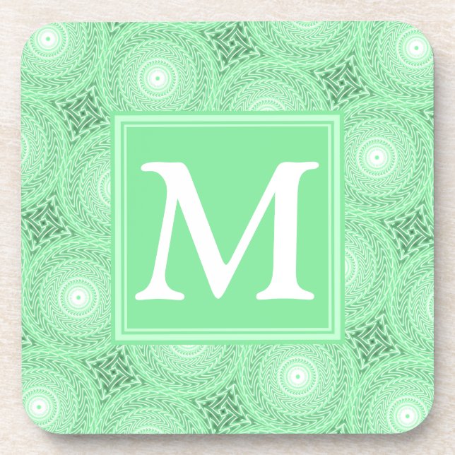 Dessous-de-verre Monogramme vert ressort cercles motif (Devant)