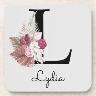 Dessous-de-verre Monogrammed Initial M Pink Boho Floral