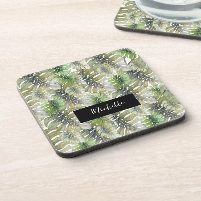 Dessous-de-verre Monstera Tropical Palm Green (Côté gauche)