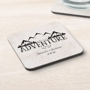 Dessous-de-verre Montagnes L'aventure commence Mariage Monogramme