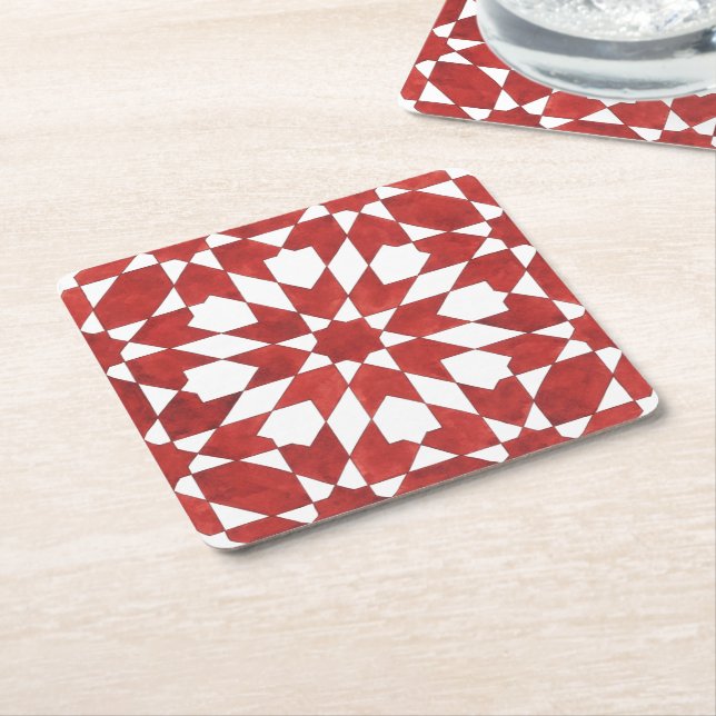 Dessous-de-verre Mosaïque marocaine rouge ZELLIGE (Incliné)