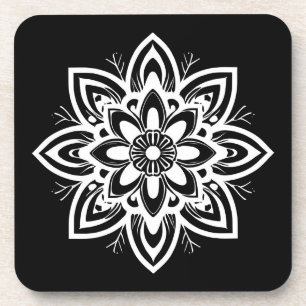 Dessous-de-verre Motif à fleurs Mandala en noir et blanc