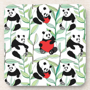 Dessous-de-verre motif avec de beaux pandas avec des coeurs