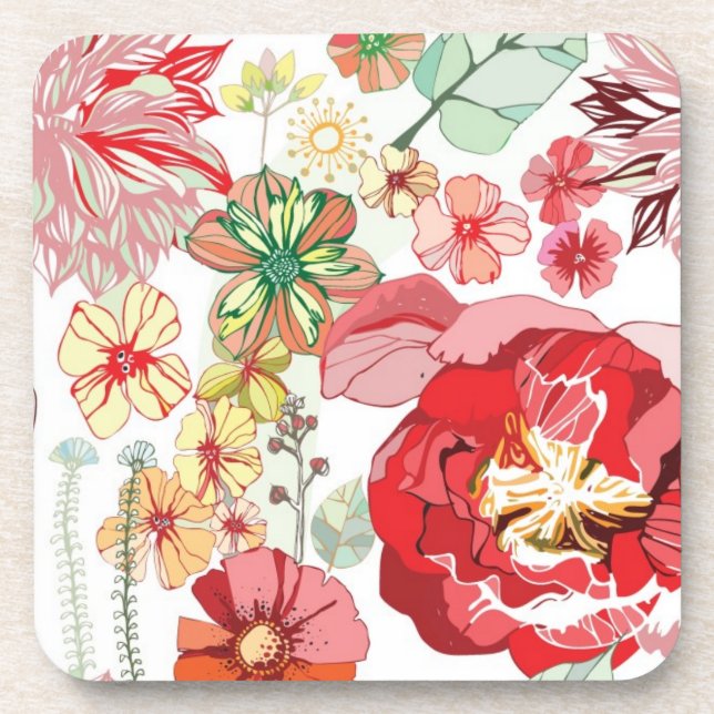 Dessous-de-verre Motif avec les fleurs rouges (Devant)