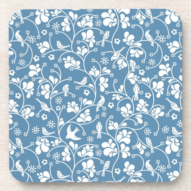 Dessous-de-verre motif avec les oiseaux et l'ornement de plantes (Devant)