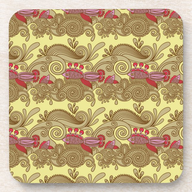 Dessous-de-verre Motif avec les poissons et la vague (Devant)