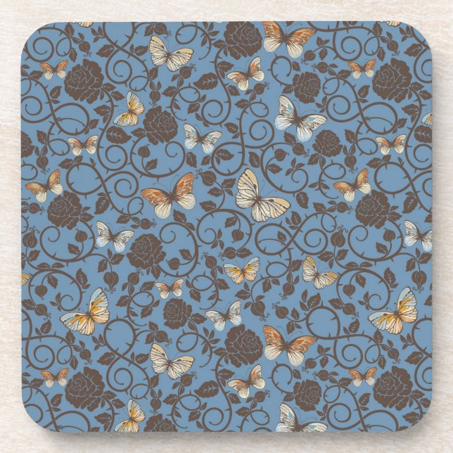 Dessous-de-verre motif avec les roses et le papillon (Devant)