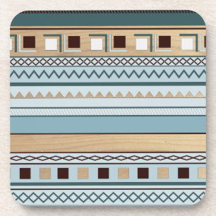 Dessous-de-verre Motif aztèque en bleu et veinage de bois