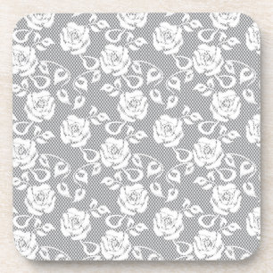 Dessous-de-verre Motif blanc de dentelle sur l'arrière - plan gris