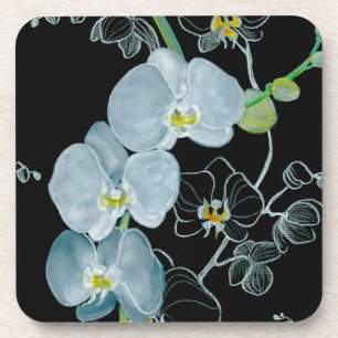 Dessous-de-verre Motif blanc d'orchidées d'aquarelle